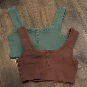 Ribbed Button Crop Tops 2 for $15